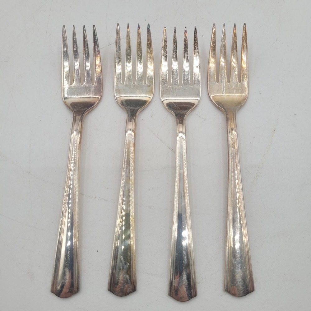 Victor S Co A1+ Silver‎ Plate Salad Forks, Lot of 4, Vintage Flatware Silverware